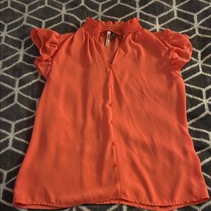 Love By Design Vibrant Orange Blouse with Ruffle Sleeves